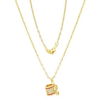 Taylor Grace 14k Gold Flash Plated Cubic Zirconia Mug & Spoon Pendant Necklace