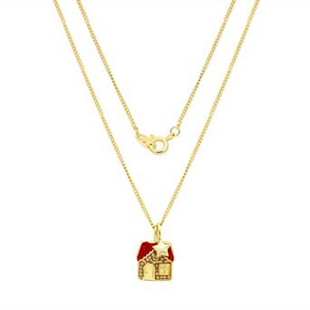 Taylor Grace 14k Gold Flash Plated Cubic Zirconia Gingerbread House and Star Pendant Necklace