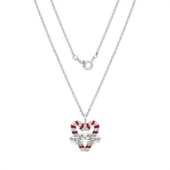 Taylor Grace Fine Silver Plated Crystal Candy Cane Heart Pendant Necklace