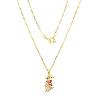 Taylor Grace 14k Gold Flash Plated Round Cubic Zirconia Goose & Heart Charm Pendant Necklace