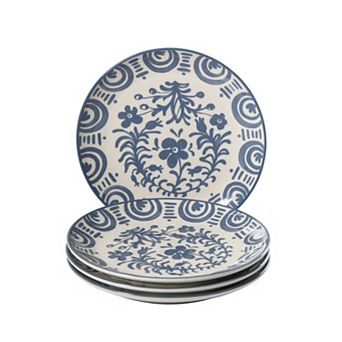 Bloomhouse Valencia Flor 4 pc 8.75 in Mediterranean Floral Design Dessert Plate Set