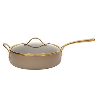 Bloomhouse 6-qt Heavy Duty Aluminum Premium Ceramic Nonstick Skillet with Lid and Gold Handle