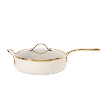 Bloomhouse 6-qt Heavy Duty Aluminum Premium Ceramic Nonstick Skillet with Lid and Gold Handle