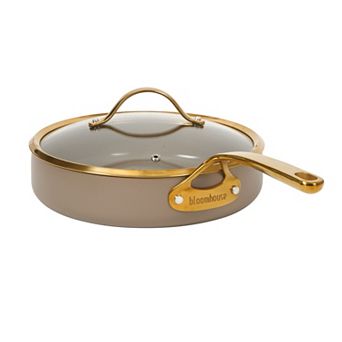 Bloomhouse 10 in Heavy Duty Aluminum Premium Ceramic Nonstick Frying Pan with Lid and Gold Handle