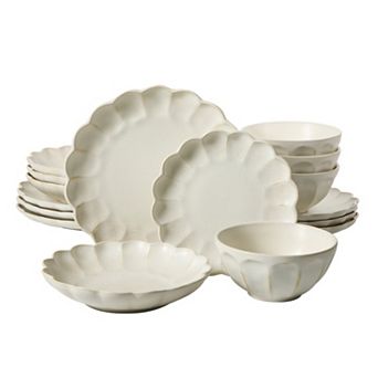 Bloomhouse Yuelu Bloom 16 pc Scallop Embossed Plates and Bowls Set