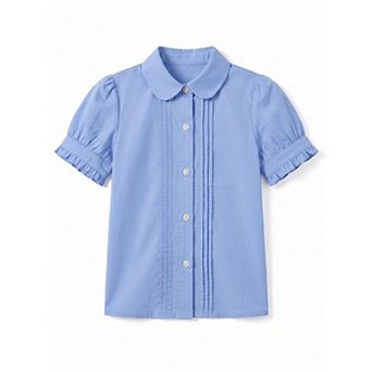FUNJULY Girls' Cotton Blouse Puff Ruffle Short Sleeve Button Down Shirt Uniform School Tops