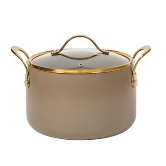 Bloomhouse 8-qt Heavy Duty Aluminum Premium Ceramic Nonstick Stock Pot with Lid and Gold Handles