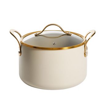 Bloomhouse 8-qt Heavy Duty Aluminum Premium Ceramic Nonstick Stock Pot with Lid and Gold Handles
