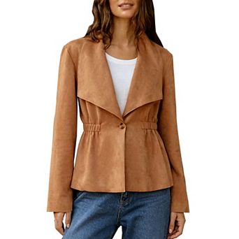 Women's Jacket Lapel Draped Collar Cinched Waist Single Button Long Sleeve Casual Outerwear