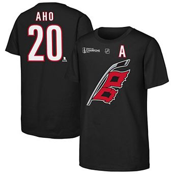 Youth Outerstuff Sebastian Aho Black Carolina Hurricanes 2026 Stanley Cup Champions Name & Number T-Shirt