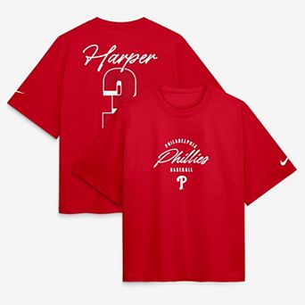 Women's Nike Bryce Harper Red Philadelphia Phillies Premium Essentials Boxy Name & Number T-Shirt