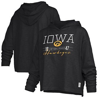 Women's Pressbox Black Iowa Hawkeyes Castillo Slub Waist Length Long Sleeve Hooded T-Shirt
