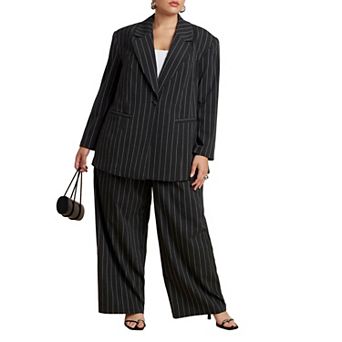 ELOQUII Women's Plus Size Wide Leg Pinstripe Trouser