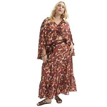 June & Vie Women's Plus Size Tiered Printed Maxi Skirt