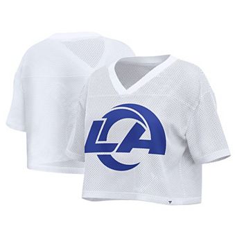 Women's Fanatics White Los Angeles Rams Oversized Mesh Cropped V-Neck Jersey