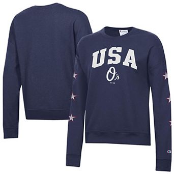 Women's Champion Navy Baltimore Orioles Americana Fleece Crewneck Sweatshirt