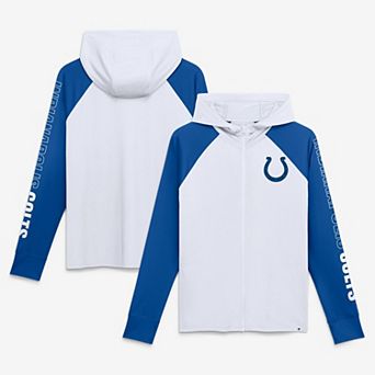 Women's Fanatics White/Royal Indianapolis Colts Cornerback Blitz Raglan Full-Zip Hoodie