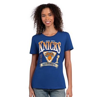Women's G-III 4Her by Carl Banks Blue New York Knicks 2026 NBA Finals Champions Crewneck T-Shirt