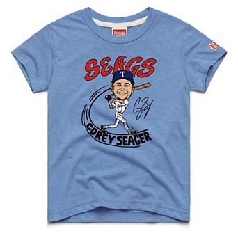 Youth Homage Corey Seager Light Blue Texas Rangers Caricature Tri-Blend T-Shirt