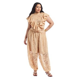 June & Vie Women's Plus Size Floral Lace Balloon Pant