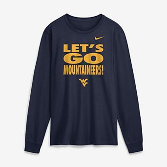 Men's Nike Navy West Virginia Mountaineers 2026 Sideline Slogan Dri-FIT Long Sleeve T-Shirt