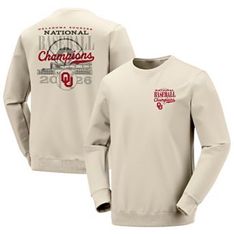 Women's Image One Cream Oklahoma Sooners 2026 NCAA Baseball Men's College World Series Champions Overlay Crewneck Sweatshirt