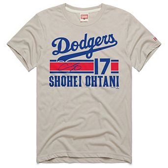 Men's Homage Shohei Ohtani Stone Los Angeles Dodgers Signature Name & Number Tri-Blend T-Shirt