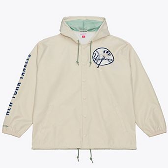 Men's Mitchell & Ness Derek Jeter Cream New York Yankees Full-Snap Yacht Rock Name & Number Hooded Coach's Jacket