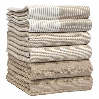 Kitchen Towels 6 Pack Large Cotton Flat Terry Absorbent Hanging Loop Tote Bag