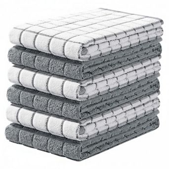 Cotton Kitchen Towels 6 Pack 390 GSM Super Absorbent Terry Ring Spun 100% Cotton Multi Purpose