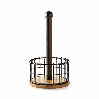 Wire and Wood Paper Towel Holder Standard Jumbo Roll Steel Wood Easy Access Refill