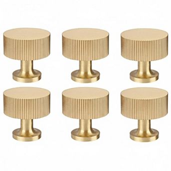 6 pc Solid Brass Cabinet Knobs Brushed Finish Drawer Dresser Handles