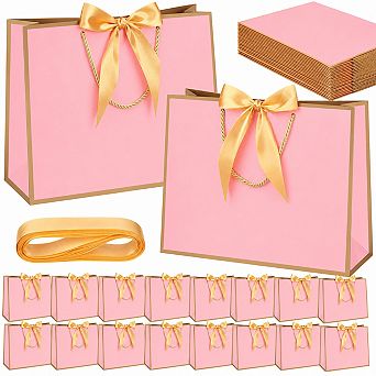 50 Metallic Pink Gift Bags with Handles Bulk Thank You Party Favor Bags