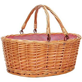 Wicker Picnic Basket Double Folding Handles Large Willow Hamper Multi Functional Storage
