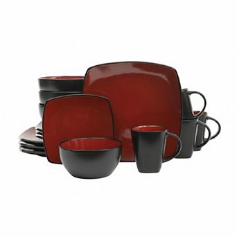 16 pc Square Dinnerware Set Service for 4 Reactive Glaze Stoneware Microwave Dishwasher Safe