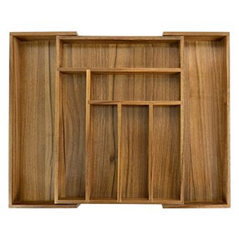 Adjustable Acacia Kitchen Drawer Organizer Expandable Cutlery Tray 6-8 Slots