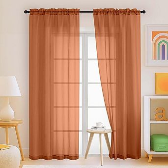 Sheer Window Curtains, Light Filtering Dual Rod Pocket, Set of 2