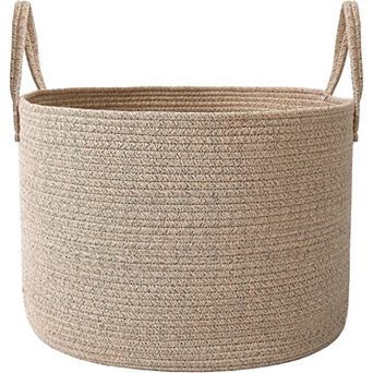 65L Large Blanket Basket for Living Room - Woven Cotton Rope Laundry Hamper with Reinforced Handles