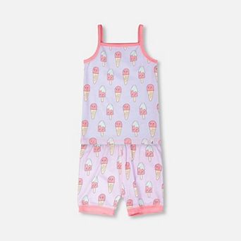 Little Kids Girl Organic Cotton Smiling Ice Cream Print Camisole and Shorts Two-Piece Pyjama Set