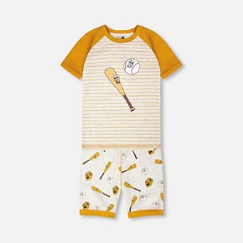 Little Kids Boy Organic Cotton Baseball Print T-Shirt and Shorts Two-Piece Pyjama Set