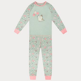 Little Kids Girl Organic Cotton Kitten Print Long Sleeve Top and Pants Two-Piece Pyjama Set