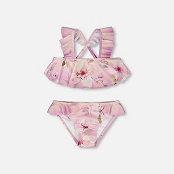 Little Kids Girl Flower Print Top and Bottom Two-Piece Swimsuit