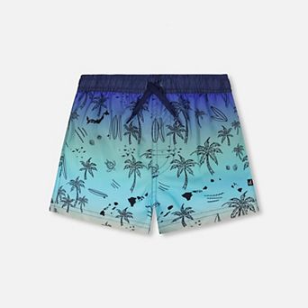 Little Kids Boy Beach Print Adjustable Drawstring Boardshorts