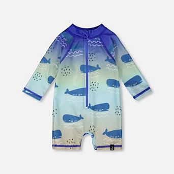 Baby Boy One-Piece Long Sleeve Rashguard Whale Print
