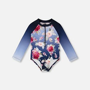 Little Kids Girl One-Piece Long Sleeve Rashguard Rose Print