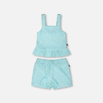 Little Kids Girl Terry Tank Top and Tie Waist Shorts Set