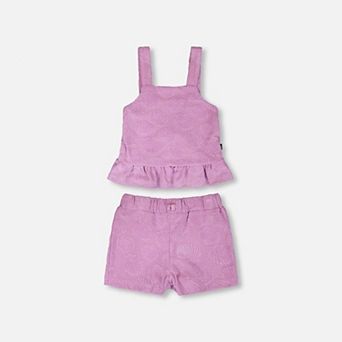 Little Kids Girl Terry Tank Top and Tie Waist Shorts Set