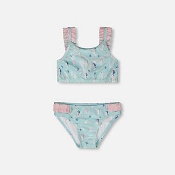 Big Kids Girl Seahorse Print Top and Bottom Two-Piece Swimsuit