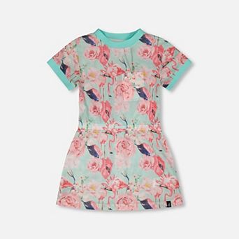 Little Kids Girl Mesh Beach Dress Flamingo Print