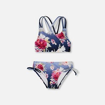 Little Kids Girl Rose Print Top and Bottom Two-Piece Swimsuit